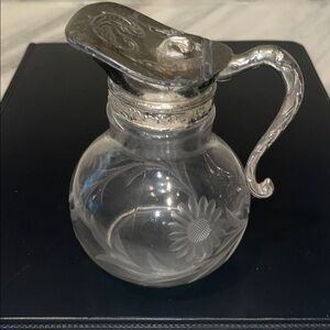 Silver and Glass Floral Pitcher